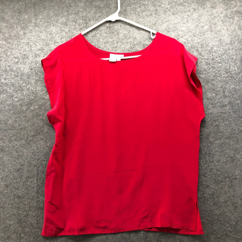 Vintage 100% Silk Cherry Red Dolman Cap Sleeve Blouse Top Womens M Boxy